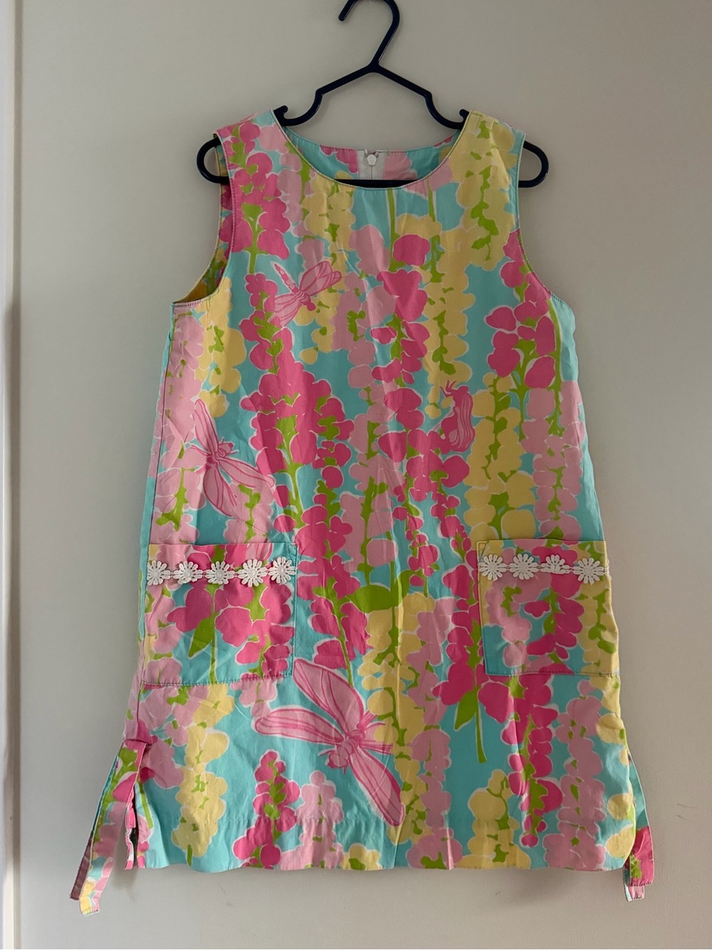 Vintage Lilly Pulitzer Girls Floral Shift Dress Floral Dragonfly 6X Tropical